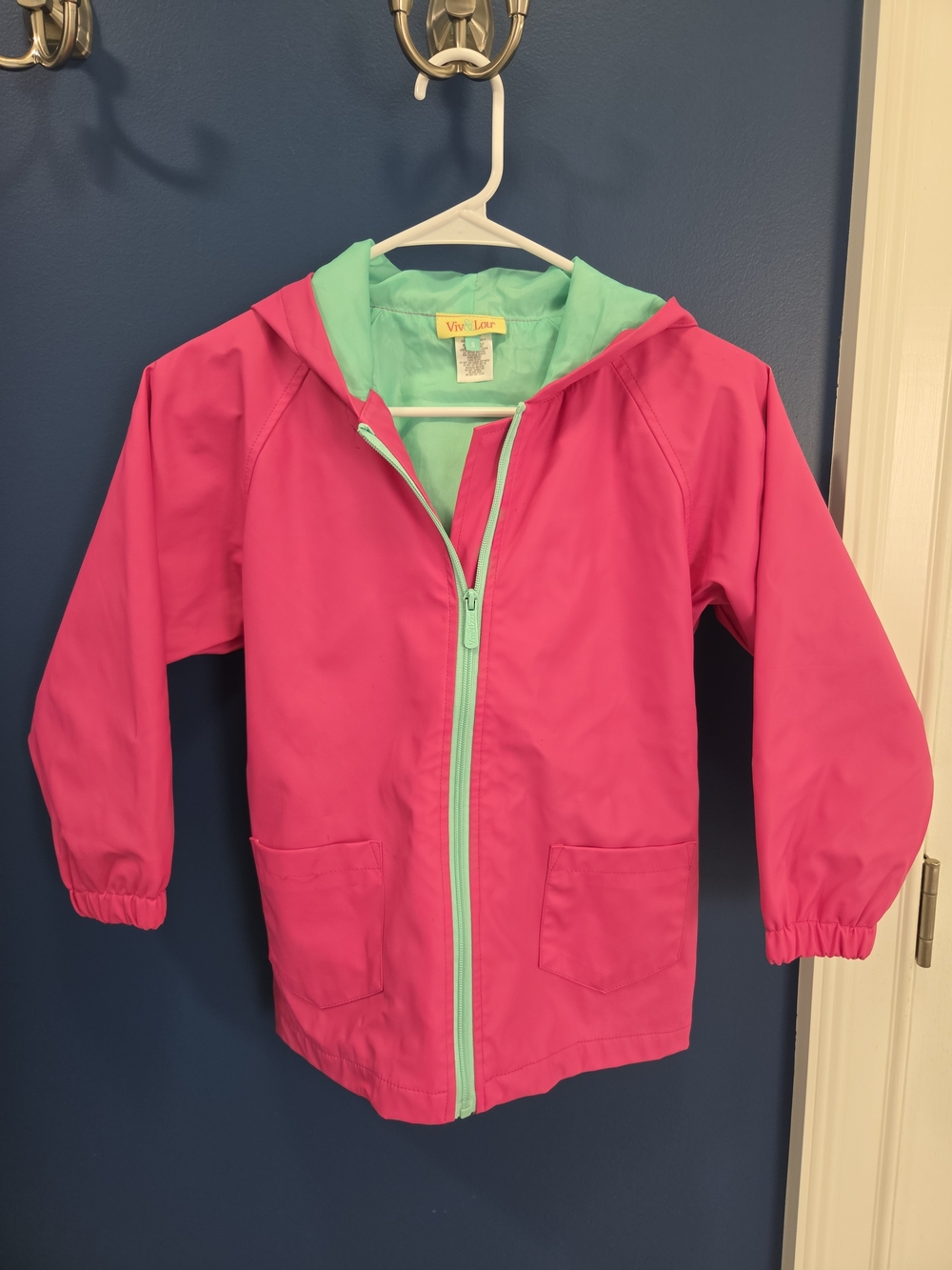 Kids' Pink Raincoat with Mint Trim